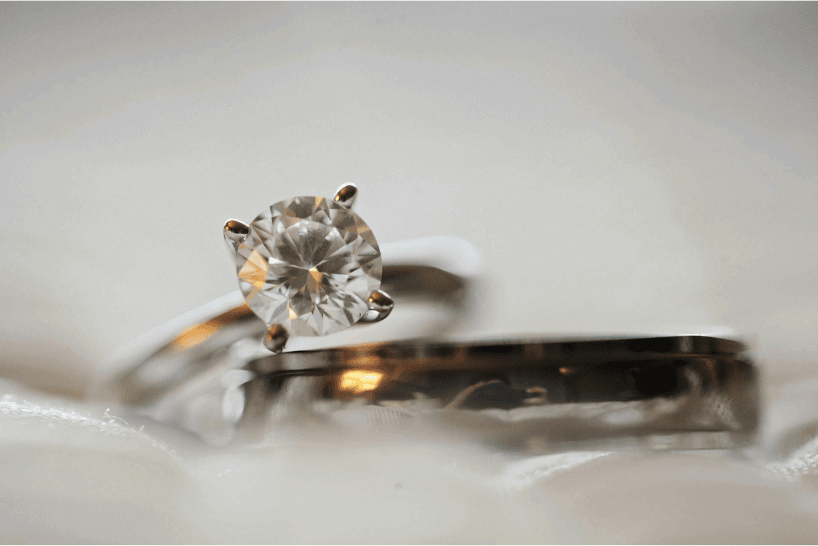 Close-up image of a diamond ring with a polished silver band. Ideal for highlighting the beauty of rings for women in the collection.