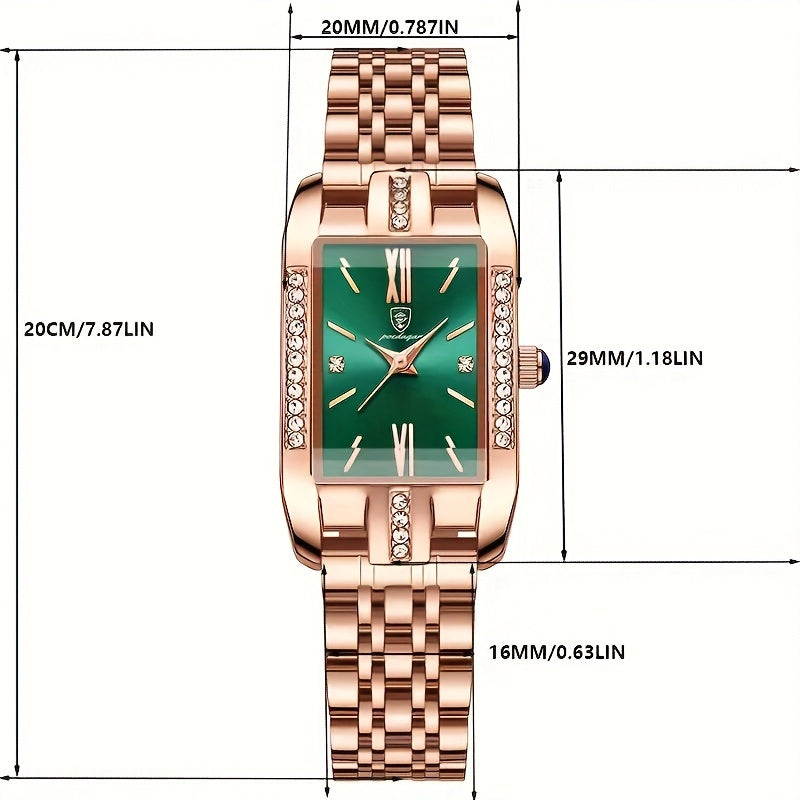 Emerald Green Rectangle Dial Rose Gold Watch