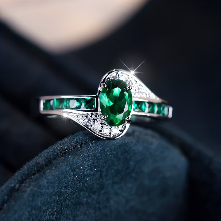 Radiant Green Oval Emerald Ring