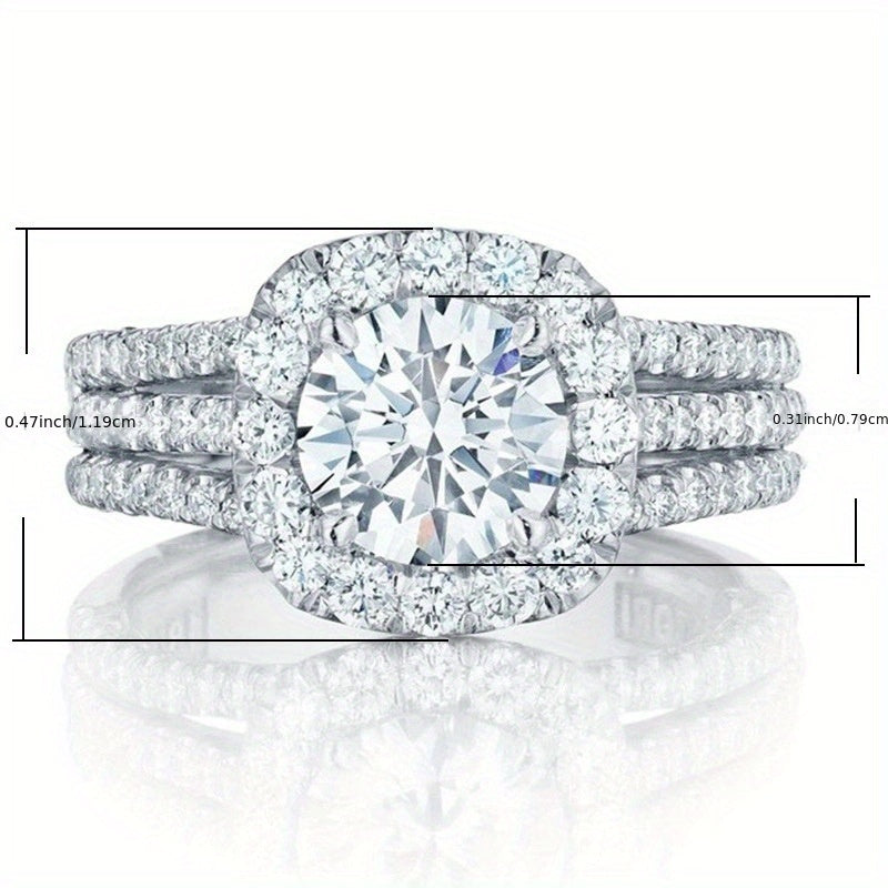 Triple-Band Cushion-Cut Diamond Halo Engagement Ring