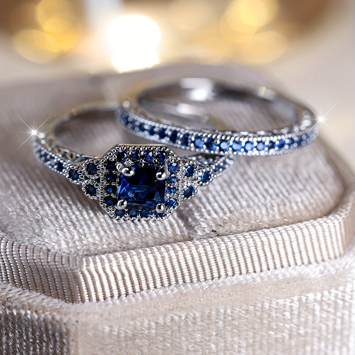 Exquisite Dark Blue Sapphire Bridal Set