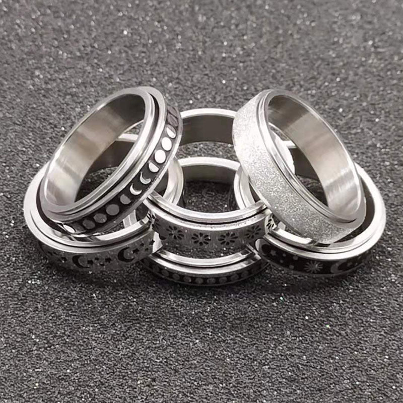 Stainless Steel Rotatable Spinner Ring Moon Stars Relieve Anxiety Rings