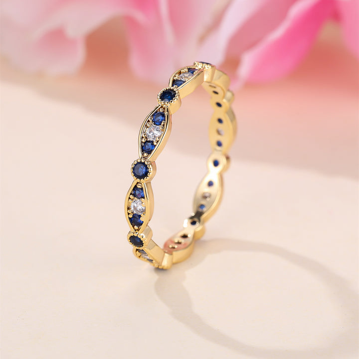 Elegant Sapphire & Diamond Gold Eternity Band