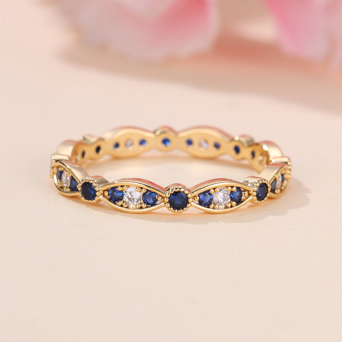 Elegant Sapphire & Diamond Gold Eternity Band