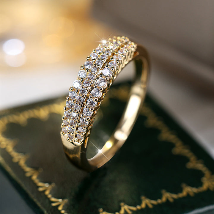 Gold-Plated Crystal Double-Row Ring