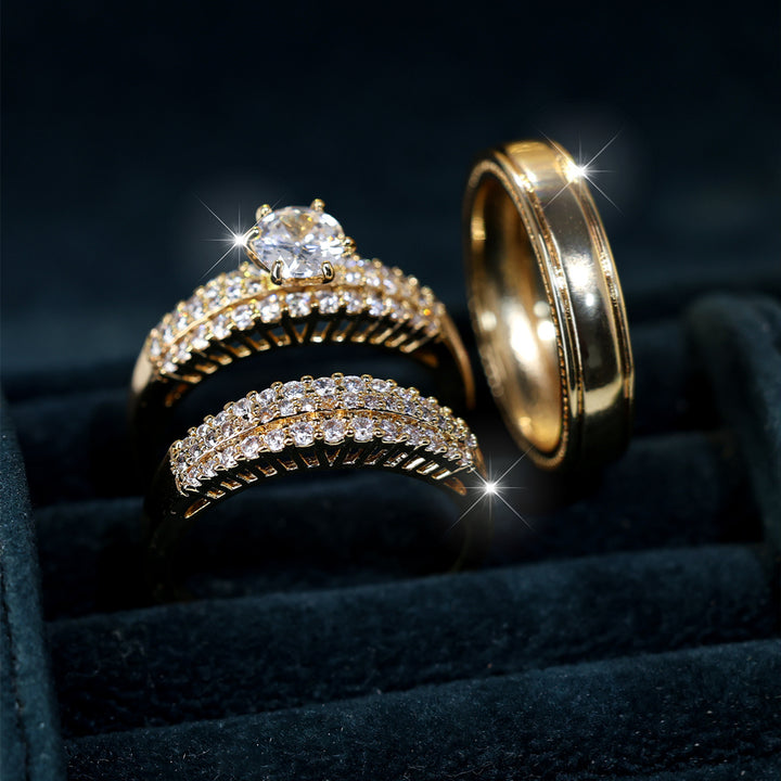 3 Piece Luxurious Gold-Plated Ring Set