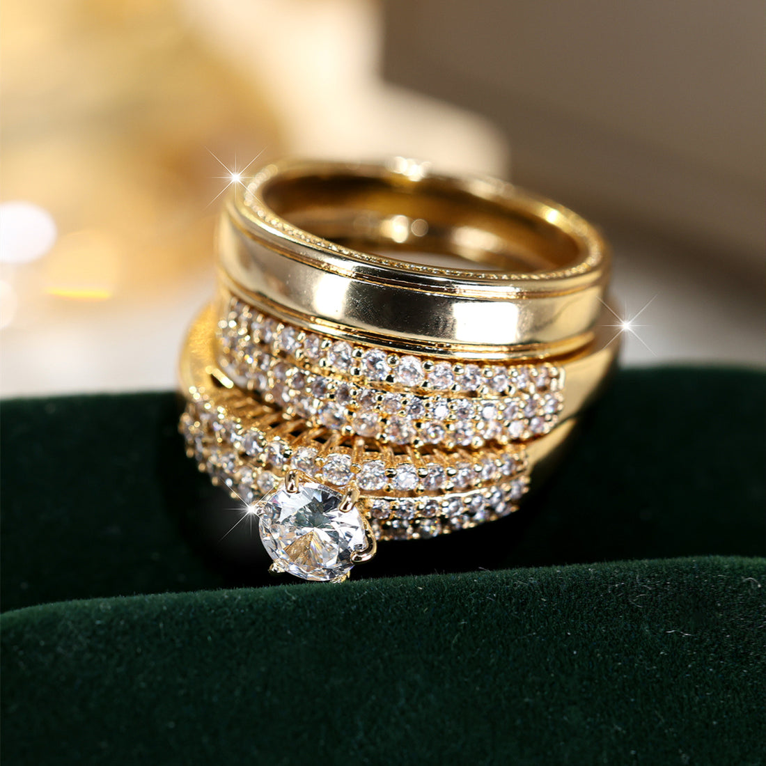 3 Piece Luxurious Gold-Plated Ring Set