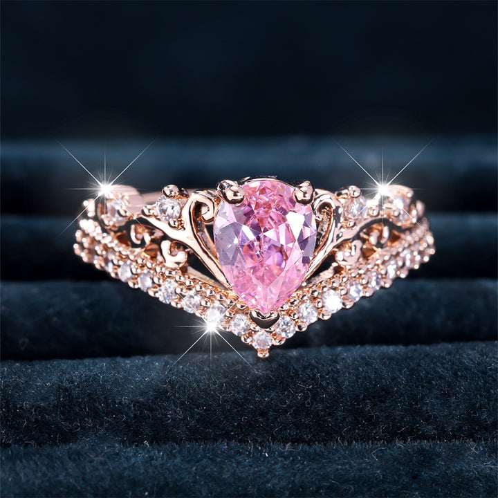 Stunning Pink Teardrop Crystal Rose Gold Ring