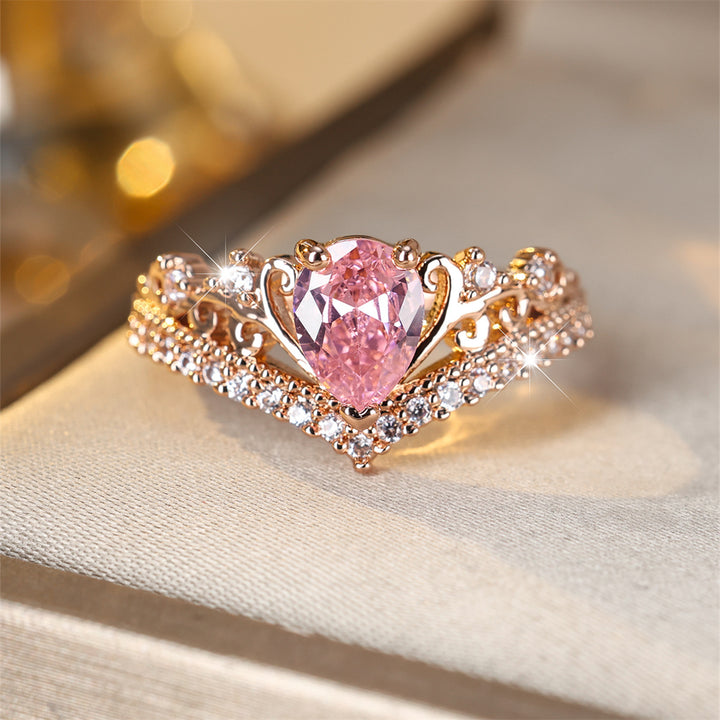 Stunning Pink Teardrop Crystal Rose Gold Ring