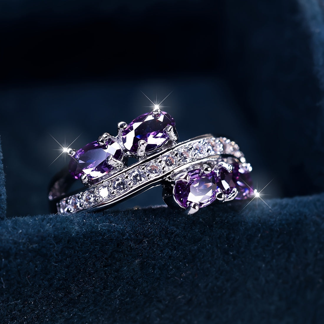 Lavender Amethyst and Diamond Wave Ring