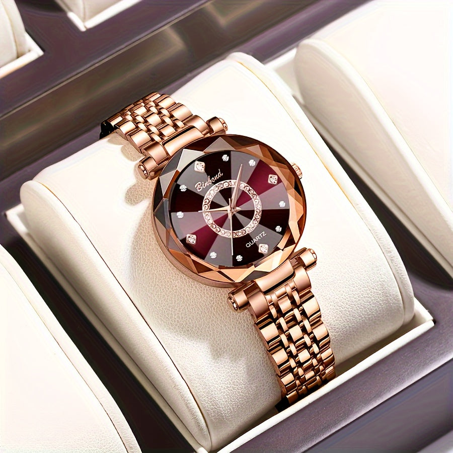 Poedagar Rose Gold Crystal-Accented Round Dial Watch