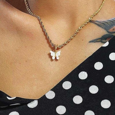 Simple Cute Sweet Color Butterfly Clavicle Chain