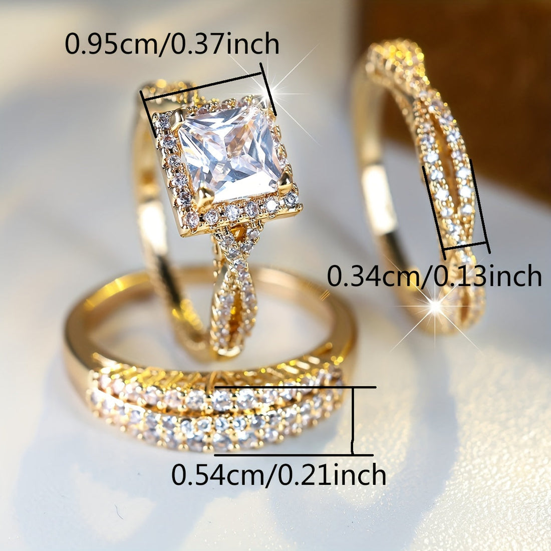 Timeless Gold & Crystal 3-Piece Ring Set