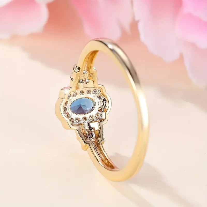 Elegant 18K Gold-Plated Promise Ring with Blue Gemstone – Perfect for Women