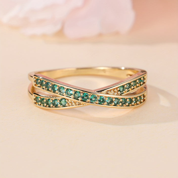 18K Gold-Plated Emerald-Crystal Crossover Ring