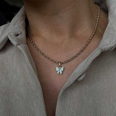 Simple Cute Sweet Color Butterfly Clavicle Chain