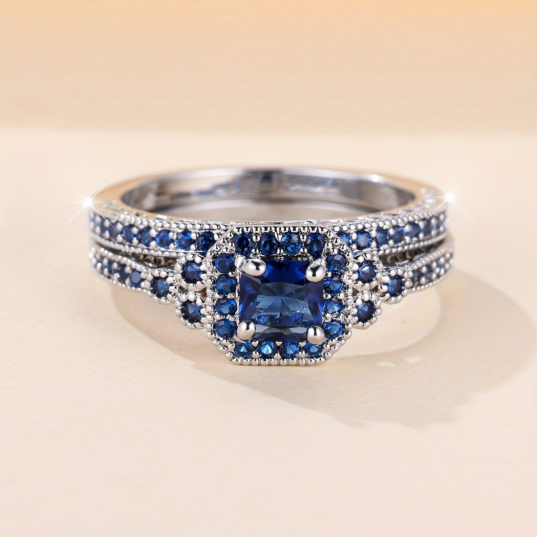 Exquisite Dark Blue Sapphire Bridal Set