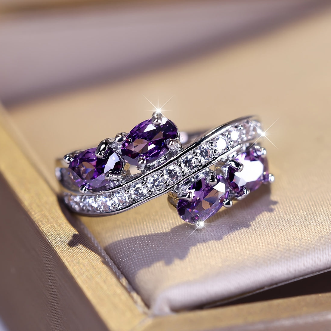 Lavender Amethyst and Diamond Wave Ring