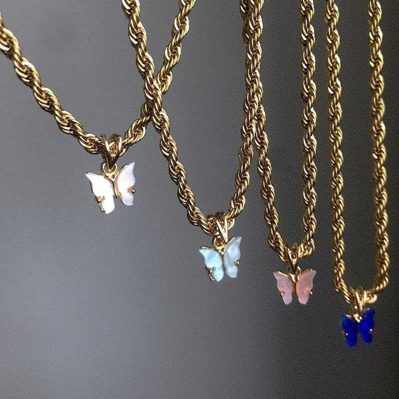 Simple Cute Sweet Color Butterfly Clavicle Chain