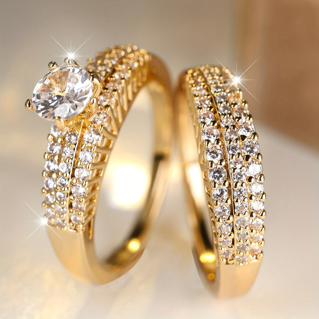 2-Piece Gold-Plated Crystal Ring Set