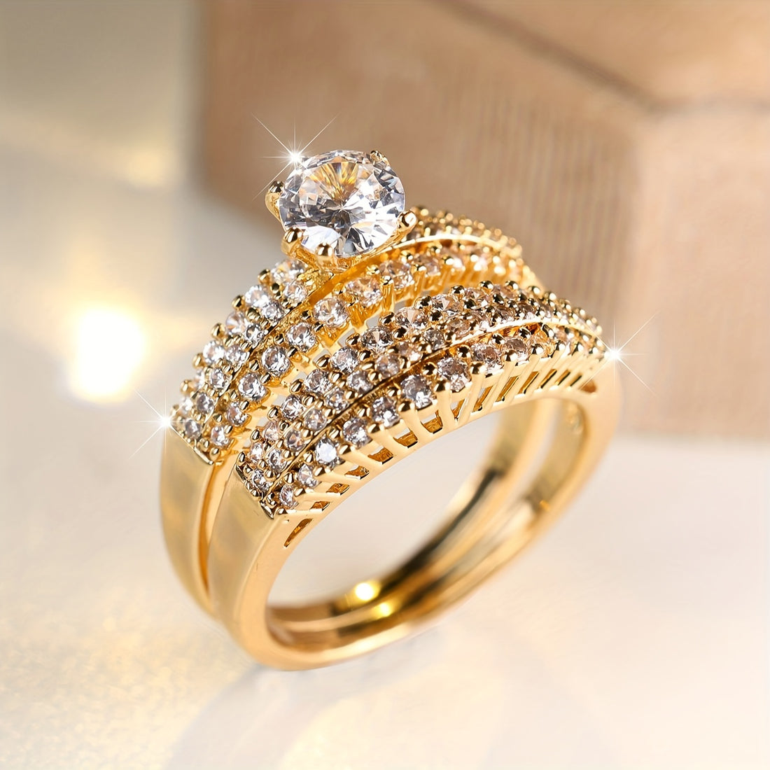 2-Piece Gold-Plated Crystal Ring Set