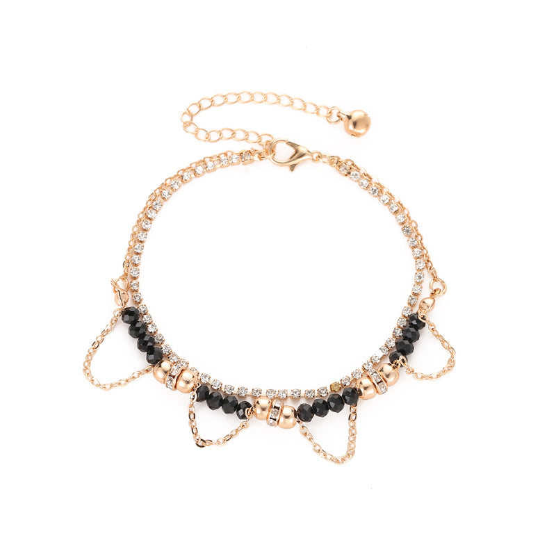 Gold-Plated Bracelet with Black Beads