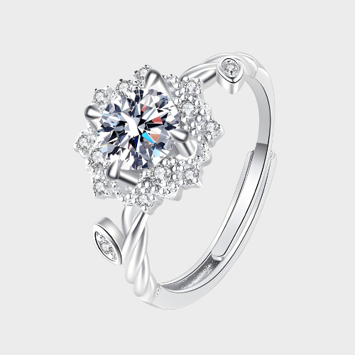 Elegant 925 Sterling Silver Moissanite Ring – Adjustable Luxury Halo Design