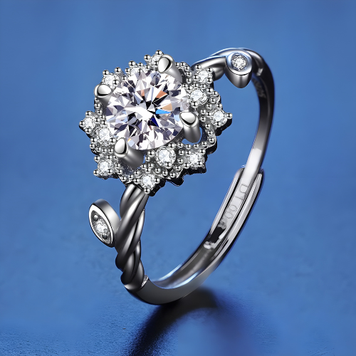 Elegant 925 Sterling Silver Moissanite Ring – Adjustable Luxury Halo Design