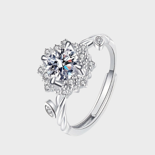 Elegant 925 Sterling Silver Moissanite Ring – Adjustable Luxury Halo Design