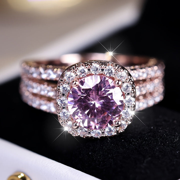 Rose Gold Pink Sapphire Halo Ring