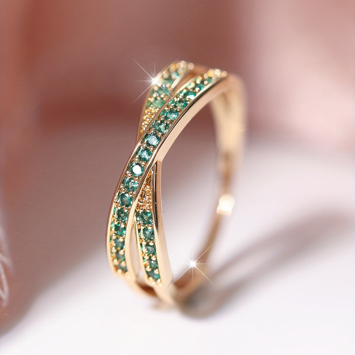 18K Gold-Plated Emerald-Crystal Crossover Ring