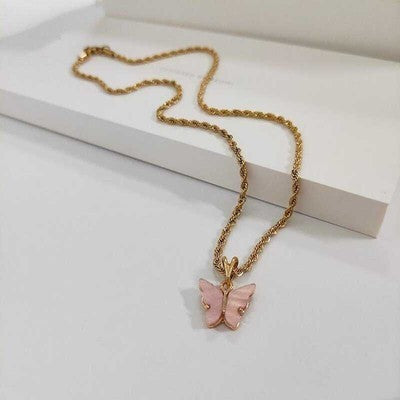 Simple Cute Sweet Color Butterfly Clavicle Chain