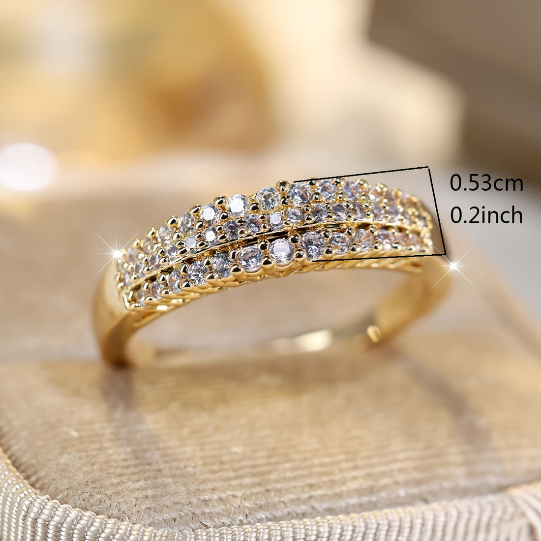 Gold-Plated Crystal Double-Row Ring