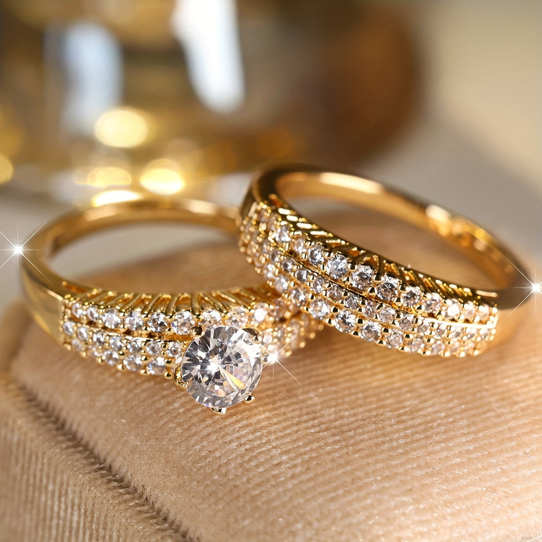 2-Piece Gold-Plated Crystal Ring Set