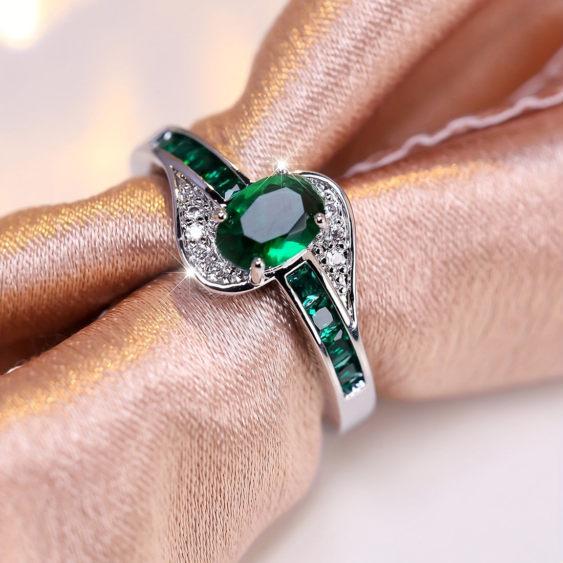 Radiant Green Oval Emerald Ring