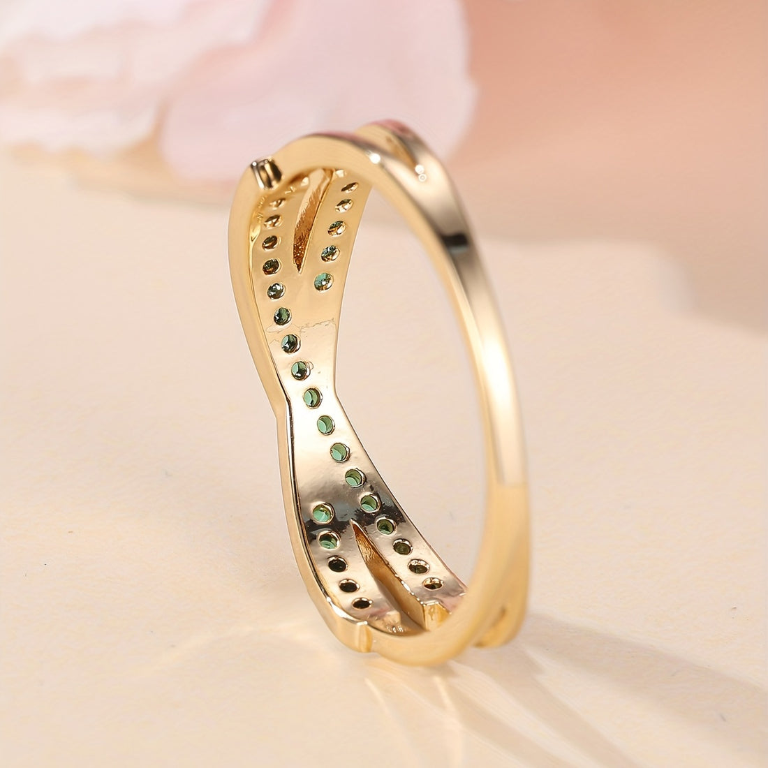 18K Gold-Plated Emerald-Crystal Crossover Ring