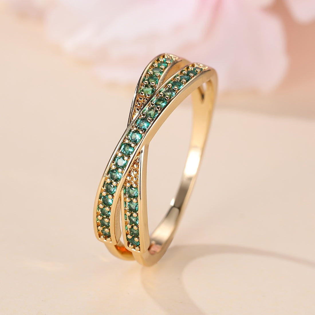 18K Gold-Plated Emerald-Crystal Crossover Ring