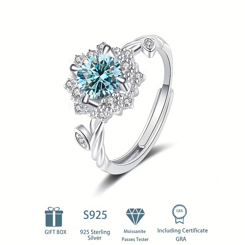 Elegant 925 Sterling Silver Moissanite Ring – Adjustable Luxury Halo Design