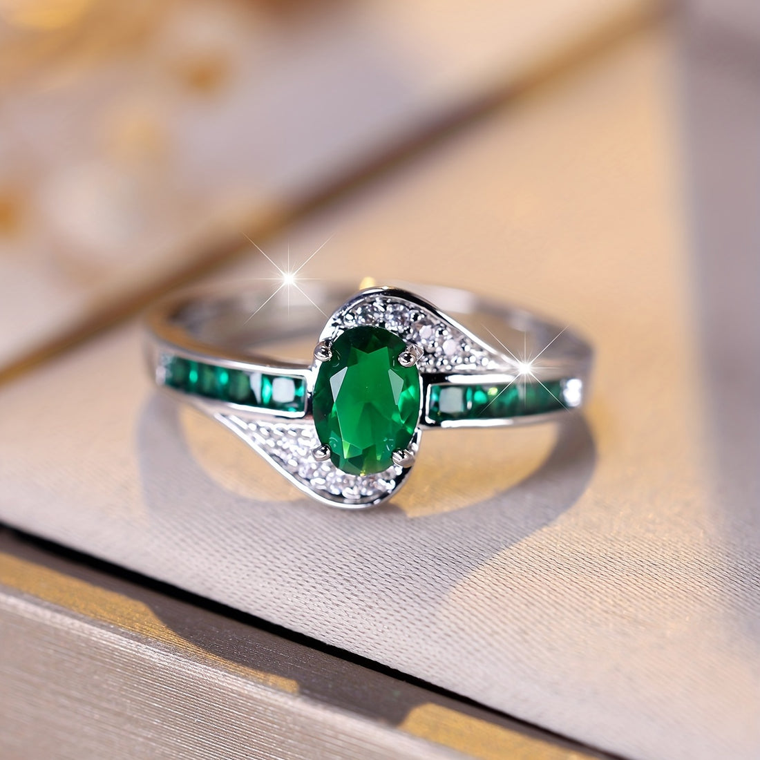 Radiant Green Oval Emerald Ring