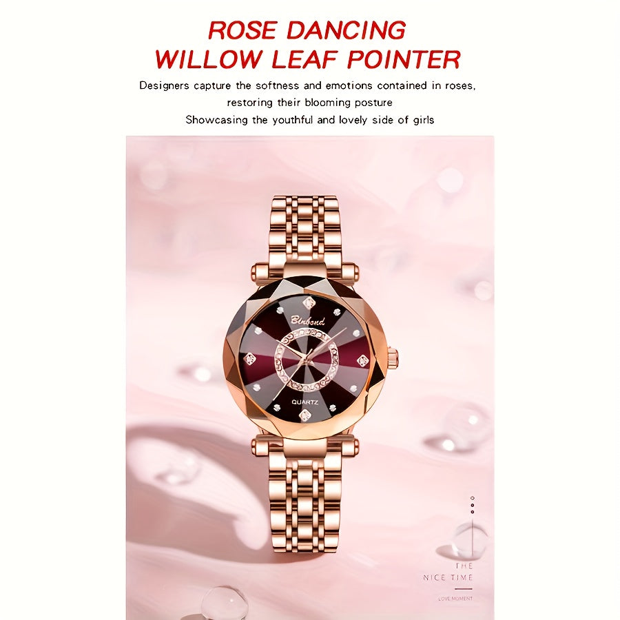 Poedagar Rose Gold Crystal-Accented Round Dial Watch