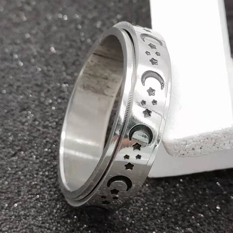 Stainless Steel Rotatable Spinner Ring Moon Stars Relieve Anxiety Rings