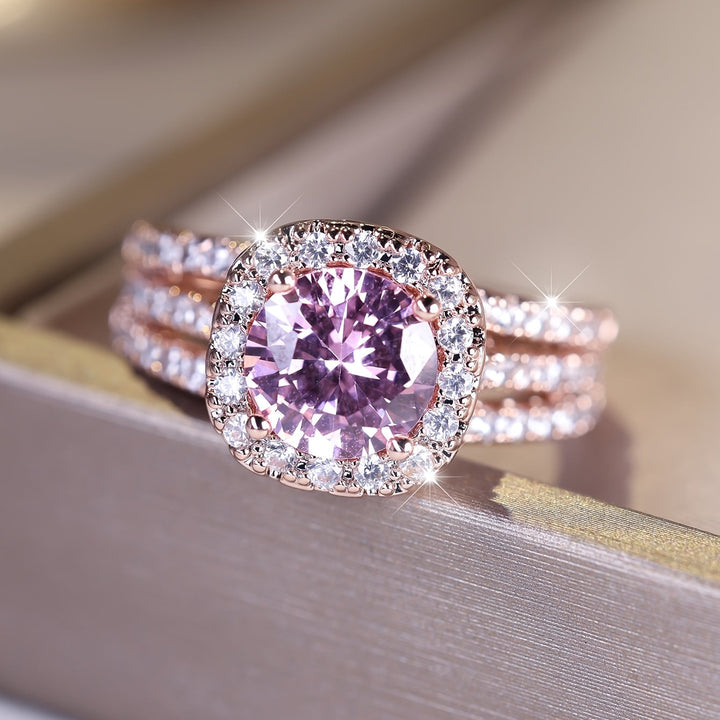 Rose Gold Pink Sapphire Halo Ring