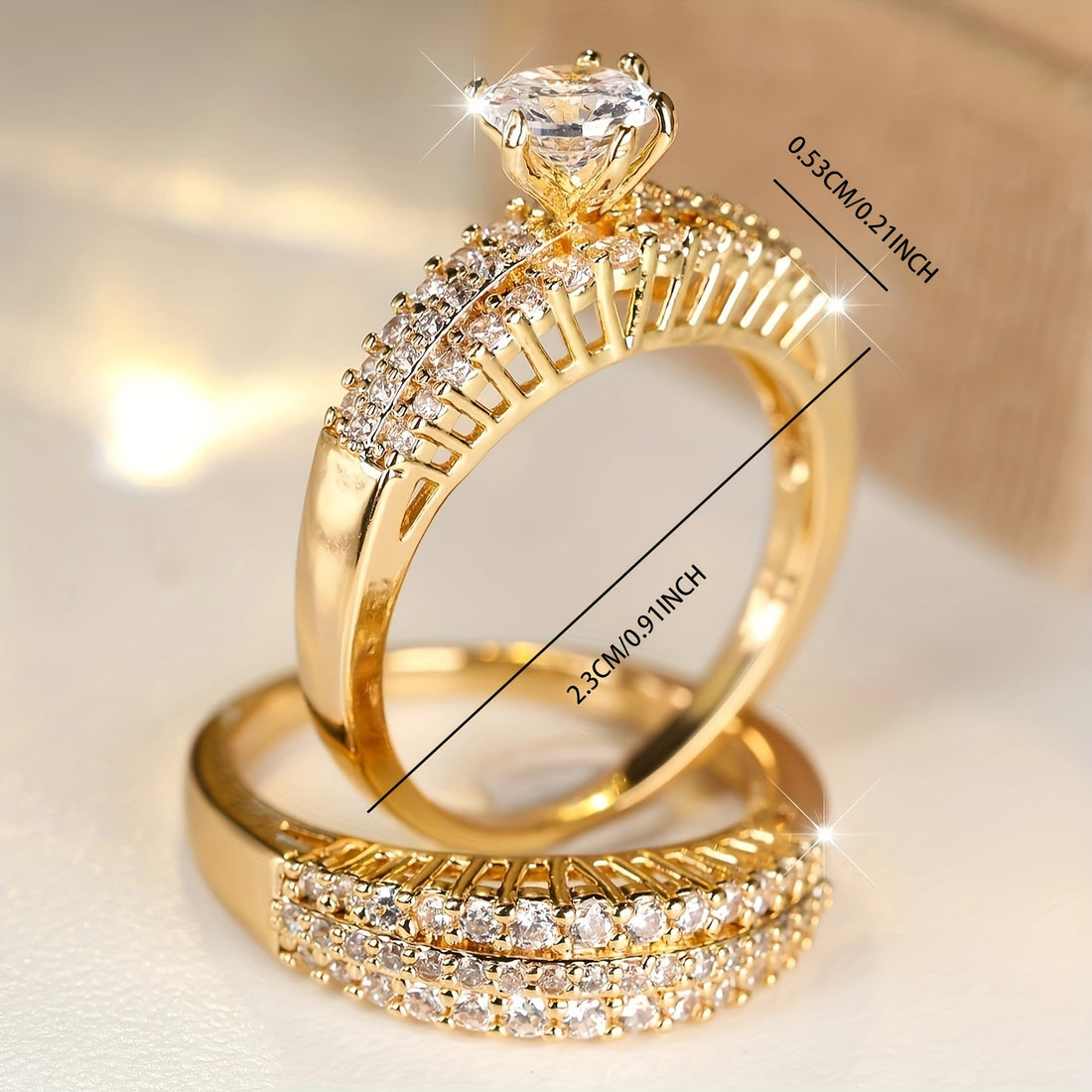 2-Piece Gold-Plated Crystal Ring Set