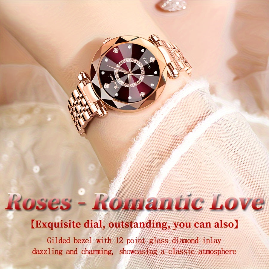 Poedagar Rose Gold Crystal-Accented Round Dial Watch