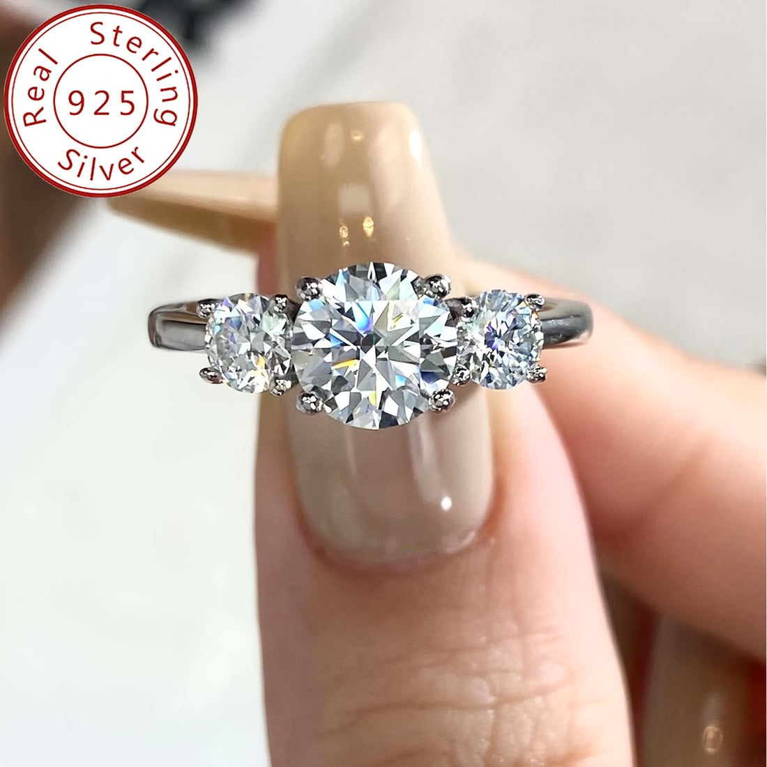 Timeless Three-Stone Moissanite Ring