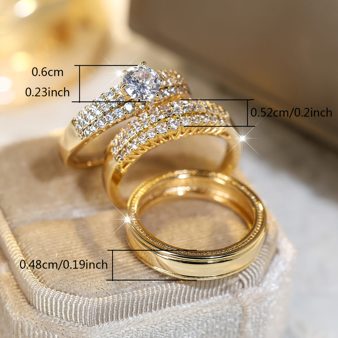 3 Piece Luxurious Gold-Plated Ring Set