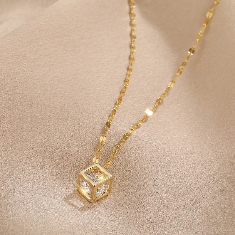 Timeless Zircon Crystal Hollow Square Necklace