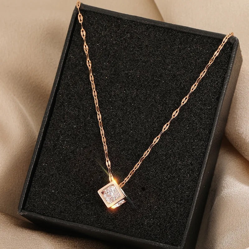 Timeless Zircon Crystal Hollow Square Necklace