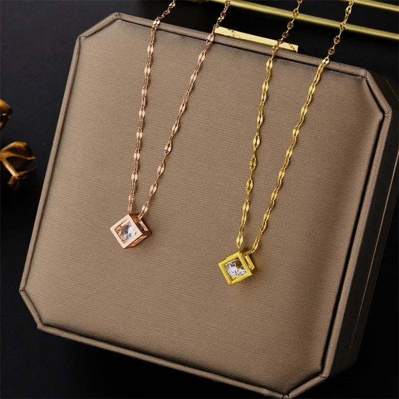 Timeless Zircon Crystal Hollow Square Necklace