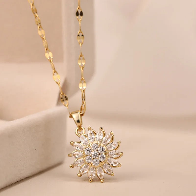 Sunflower Delight: Double-Layer Rotatable Choker Necklace